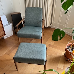 Vintage Mid Century Sessel 300-190 von H.Lis aus den 1960er Jahren mit Fußschemel, bequemen Lounge Sessel und Ottomane, komplett auf Bestellung restauriert