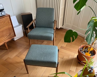 Vintage Mid Century Sessel 300-190 von H.Lis aus den 1960er Jahren mit Fußschemel, bequemen Lounge Sessel und Ottomane, komplett auf Bestellung restauriert