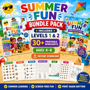 Summer Fun Printable Activity Bundle for Kids Ages 4-8 (Digital Download)