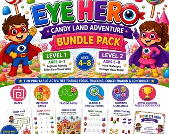 Super Eye Heroes Candy Land Printable Activities | Visual Tracking Games (Digital Download)