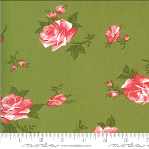 Pocketful Posies Sprig by Chloe&#39;s Closet for Moda Fabrics 33541 16 &gt; 100% Cotton &lt; Quilters Cottons &gt; Light green base, vibrant flowers