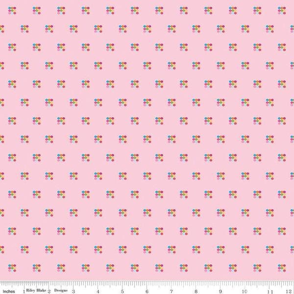 Simply Happy Honeycomb Light Pink > Riley Blake Designs > Designer Dodi Lee Poulsen > Pink Background colored dots < Quilters Cotton