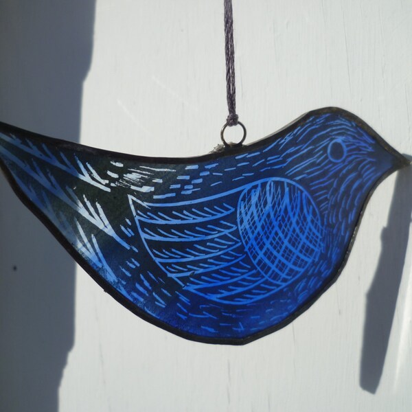 Hand painted bird - stained glass ornament