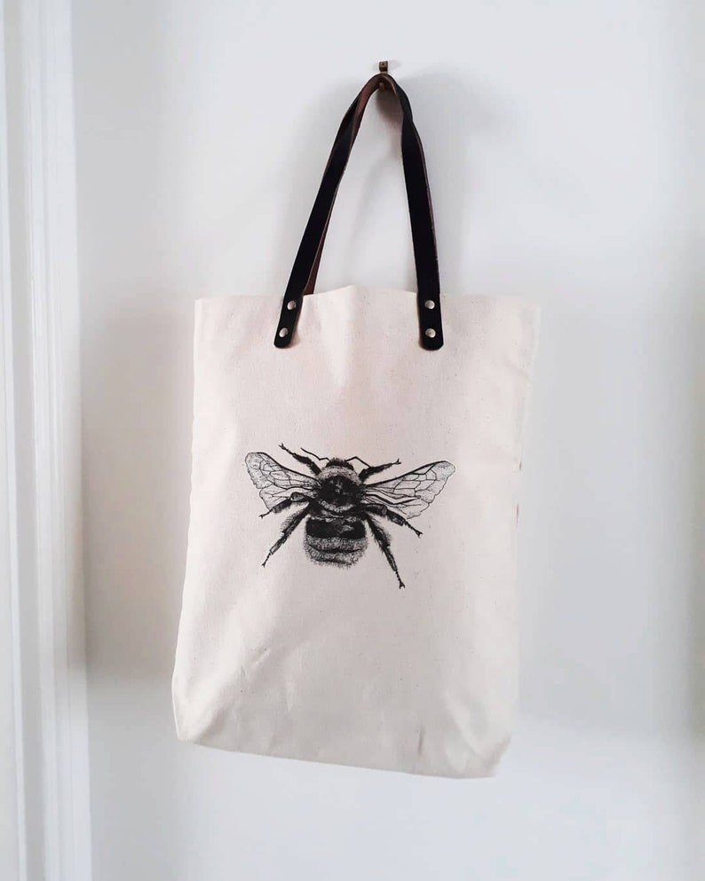 Leather Handle High Quality Canvas Bag Bee Design - Etsy