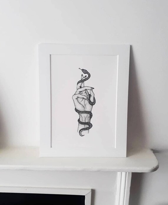 Snake Wrapped Around Hand Fine Art Mounted Giclee Print | Etsy