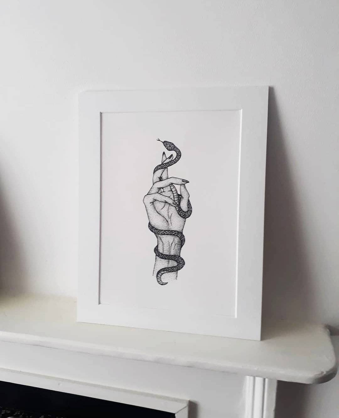 Snake Wrapped Around Hand Fine Art Mounted Giclee Print | Etsy