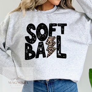 Softball Crewneck Sweatshirt Cheetah Print Bolt Softball Season Softball Mom Distressed Sweatshirt