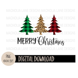 Merry Christmas Trees PNG, Cheetah Print, Plaid, Trees, Merry Christmas, Png, Sublimation dtf