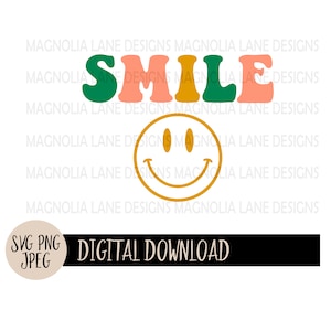 Retro Smile SVG, Smiley Face Svg, Png, Jpeg, Cut File, Sublimation dtf