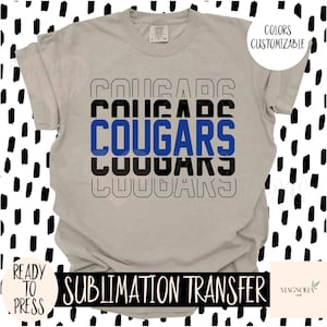 COUGARS Ready to Press Sublimation Heat Transfer, School Mascot, Cougars, Football, Team Sports