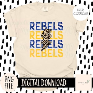 REBELS MASCOT PNG, Cheetah Print, School Spirit, Distressed, Bolt, Mascot, Rebels, Png, Sublimation dtf