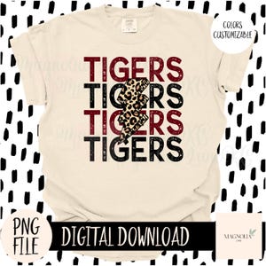 Tigers Mascot PNG, Cheetah Print, School Spirit, Distressed, Bolt, Tigers, Png, Sublimation dtf