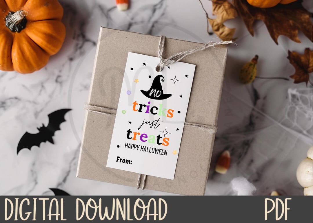 No Tricks Just Treats Halloween Tag Printable PDF Kids Class Favors ...