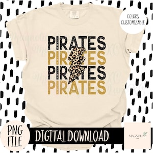 PIRATES MASCOT PNG, Cheetah Print, School Spirit, Distressed, Bolt, Pirates, Png, Sublimation dtf