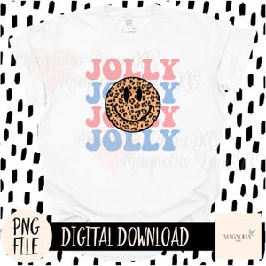 JOLLY CHRISTMAS PNG, Cheetah Print, School Spirit, Retro, Happy Face, Christmas, Pink, Jolly, Png, Sublimation dtf