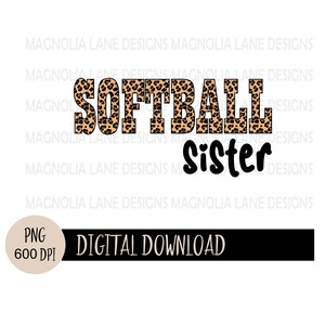Softball Sister PNG, Cheetah Print, Png, Sublimation dtf