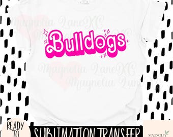 PINK OUT BULLDOGS Retro Mascot Ready to Press Sublimation Heat Transfer Breast Cancer Pink Out Mascot Pink Out Game Mascot Football