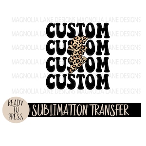 CUSTOM Ready to Press Sublimation Heat Transfer, School Mascot, Custom Team, Custom Party, Bolt, Distressed, Team Sports, Cheetah Print