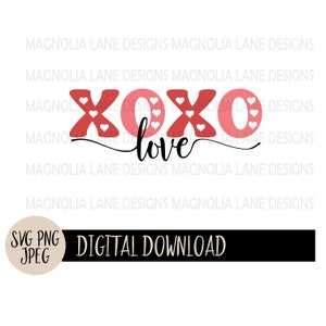 XOXO LOVE SVG, Valentines, Pink, Red, Xoxo, Love, Hearts Cut Out, Valentine&#39;s Day,  Svg, Png, Jpeg, Cut File, Sublimation dtf