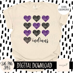 INDIANS Scribble Hearts SVG, School Spirit, Indians, Mascot Svg, Png, Jpeg, Cut File, Sublimation dtf