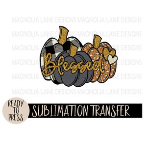 Blessed Pumpkins Ready to Press Sublimation Heat Transfer, Glitter, Gold, Pumpkins, Fall, Thanksgiving