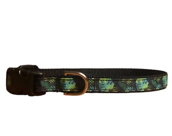 Tropical Monstera/Palm leaves green and blue small adjustable dog collar