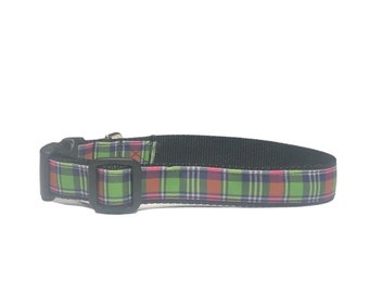 Preppy plaid pink and green large adjustable dog collar, preppy collar, Pet owner gift, new dog gift, new pet essentials, new dog essentials