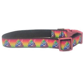 Rainbow poop emoji large adjustable dog collar, heavy duty collar, novelty collar, nylon, trendy