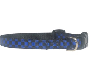 Blue checkered small adjustable dog collar
