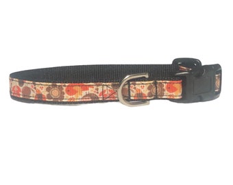 Retro vintage 70's small adjustable dog collar brown and yellow with birds
