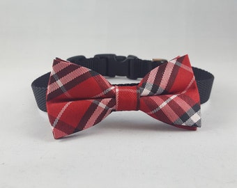 Small Bow Tie Dog Collar Red/Black Plaid