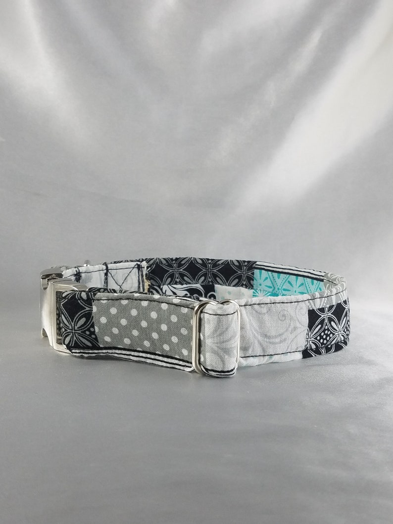 Large adjustable dog collar blockspolka dot and floral print wmetal hardware