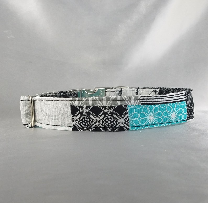 Large adjustable dog collar blockspolka dot and floral print wmetal hardware
