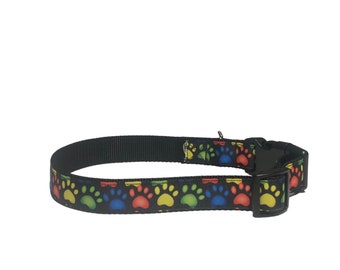 Neon dog paw prints large adjustable dog collar, dog gift, heavy duty nylon, puppy gift, neutral dog collar