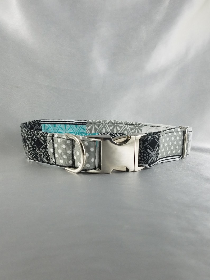 Large adjustable dog collar blockspolka dot and floral print wmetal hardware