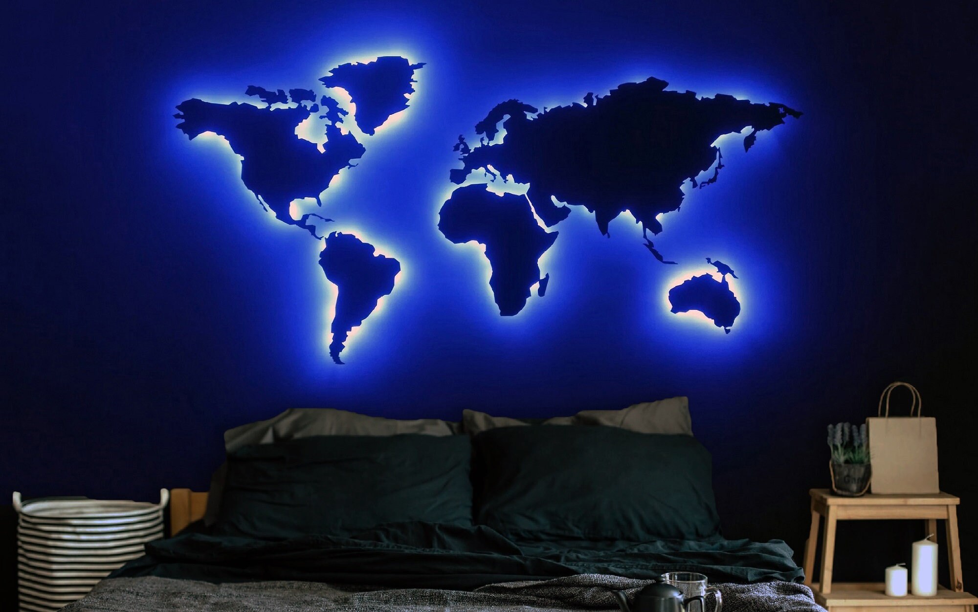LIGHT EARTH LED backlit world map powered by rechargeable  Etsy