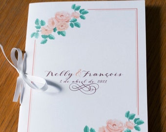 Livret de messe pour cérémonie de mariage, calligraphies et bouquets de roses