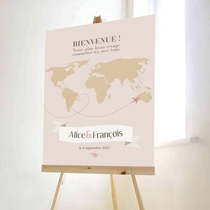 Affiche de bienvenue au mariage autour du voyage