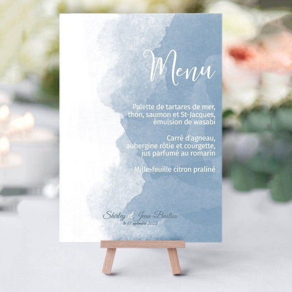 Menu pour dîner de mariage sur fond d'aquarelle