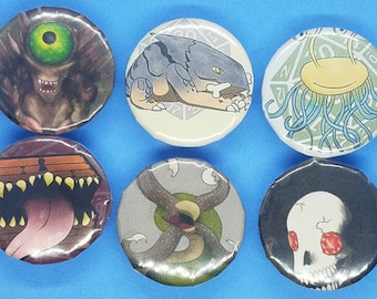 Juego de imanes o pins de monstruos inspirados en el juego de rol Dungeons and Dragons de 1 pulgada
