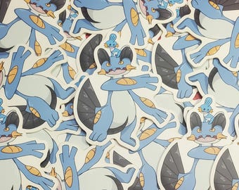 Swampert och Mudkip Matt Stickers 3" - Original Art Vinylklistermärken
