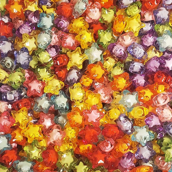 Star Beads, Rainbow Multi Color, Crafting Hobby Beading. 16mm
