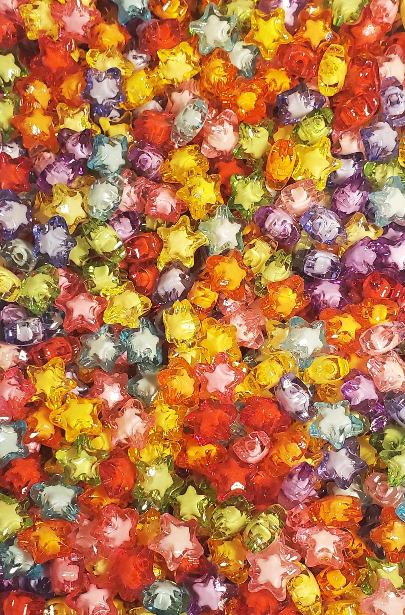 Star Beads, Rainbow Multi Color, Crafting Hobby Beading. 16mm