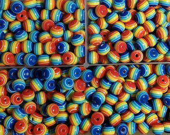 Rainbow Beads, Striped, Pride, Crafting, Jewelry Making, 8mm - 1/4 inch
