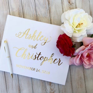 Custom Stylish White and Gold Wedding Guest Book, Instax Wedding Guest Book, Signing Book, Real Gold Foil, Cottage Guest Book, Photo Album