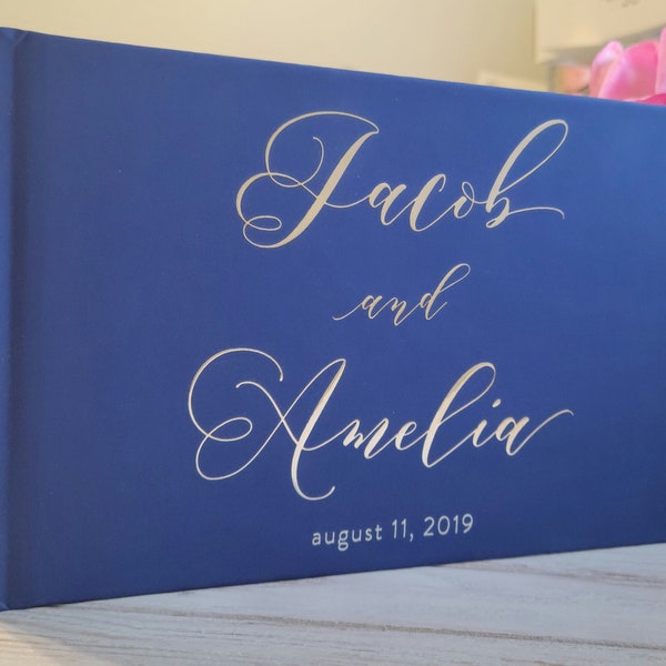 Custom Glam Royal Blue and Silver Wedding Guest Book, Instax Wedding Guest Book, Signing Book, Silver Foil, Cottage Guest Book,Wedding Album