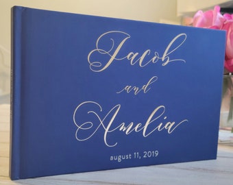 Custom Glam Royal Blue and Silver Wedding Guest Book, Instax Wedding Guest Book, Signing Book, Silver Foil, Cottage Guest Book,Wedding Album