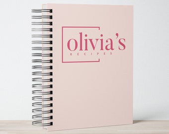 Blush and Hot Pink Minimalist Personalized Monogram Recipe Book,Cookbook,Livre de recettes personnalisé, Blank Recipe Book,Lined Recipe Book