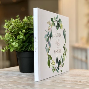 Custom Greenery Wreath Wedding Guest Book, Instax Wedding Guest Book, Signing Book, Real Gold Foil, Cottage Guest Book, Wedding Photo Album image 3
