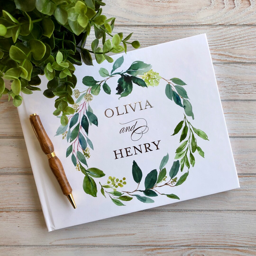 Custom Greenery Wreath Wedding Guest Book, Instax Wedding Guest Book